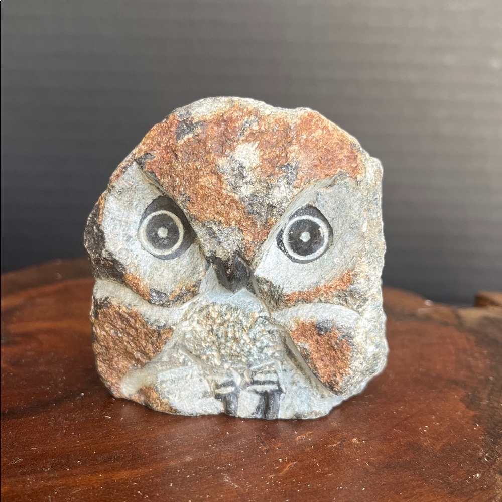 “hoo” Loves Owls 106: Hand-Carved Natural Stone Owl – Signed T. Chipir Folk Art